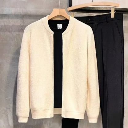 maoxiangshop New Autumn Winter Men's Knitted Cardigan Sweater Simple Versatile Solid Color Trendy Jacket Thick Crew Neck Pullover