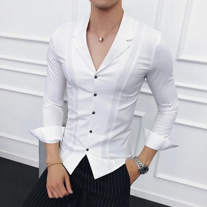 maoxiangshop Men Clothing  High Quality Spring Long-Sleeved Shirts/Male V-neck Slim Fit Casual Business Dress Shirts Plus Size S-4XL