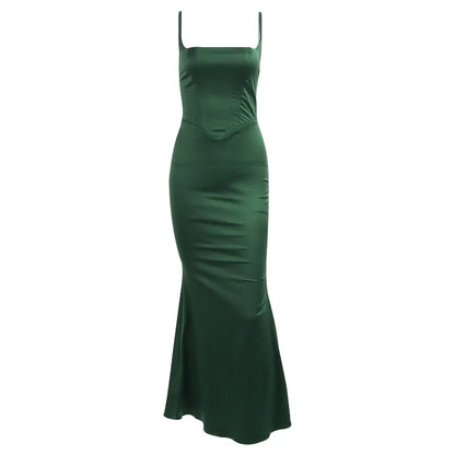 Spaghetti Strap Green Prom Dress Sexy Maxi Bodycon Evening Night Party Dresses with Lining Female Wome Dresses