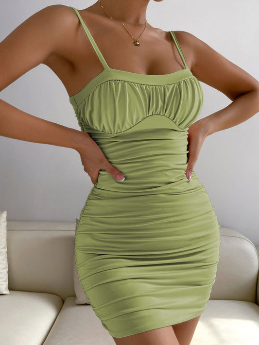 maoxiangshop Sexy Ruffle Short Club Dress Ladies Summer Green Bodycon Dresses For Women Party Tight Mini Dress Clubwear