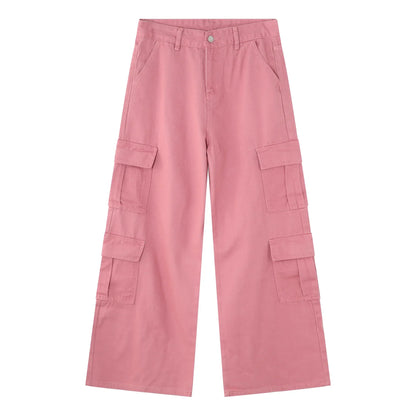 maoxiangshop Pink Cargo Jeans Pants Men Oversize Wide Leg Denim Trousers Male Loose Casual Japanese Streetwear Hip Hop Pocket