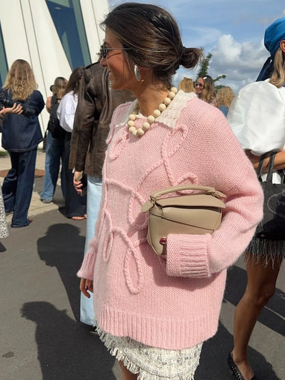 maoxiangshop  -  Fashion Casual Pullovers For Women Solid Color Round Neck Long Sleeve Knitted Sweater Loose Female 2024 Autunn Winter New