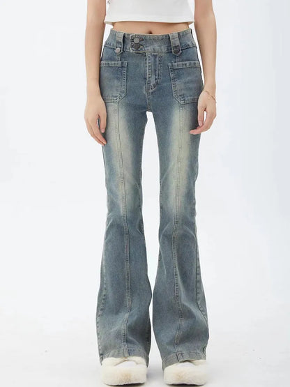 maoxiangshopBlue Women Jeans Gyaru Flare Pants High Waist Vintage Denim Bell Bottom Female Harajuku Streetwear Chic 2000s Tide Trousers Y2k