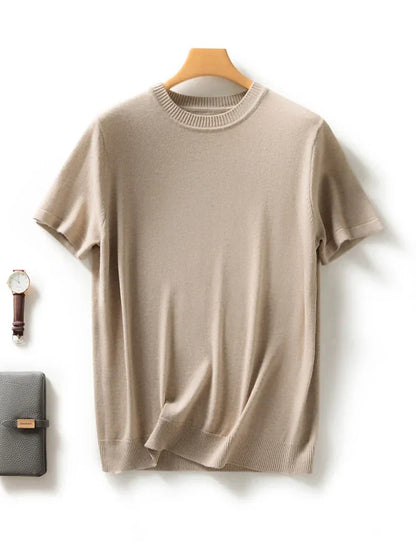 maoxiangshop Spring Summer Men's O-neck Wool Knitted T-shirt Smart Casual Basic Sleeveless Pullover Sweater 30% Merino Wool Knitwear Tops