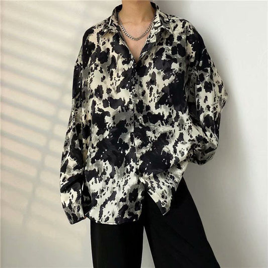 maoxiangshop Men's Clothing Turn-down Collar Handsome Long Sleeve Button Spring Summer Thin Man Printing Loose Streetwear Casual Korean
