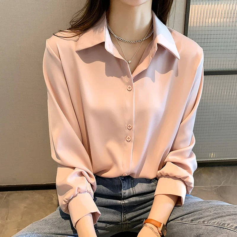 maoxiangshop Plus Size Shirts Spring Summer Fashion Female Long Sleeve Loose Solid Blouse Tops Casual Chiffon Shirt Women Office Lady Shirts