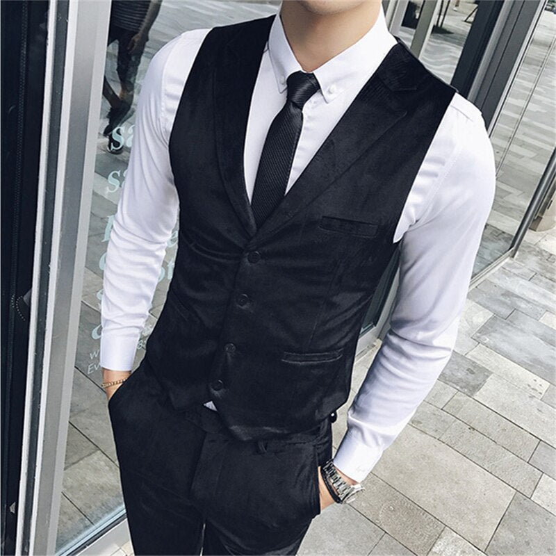 maoxiangshop New Trendy Silver Velvet Men Suits Nothched Lapel Three Pieces Formal Prom Blazers For Male Hot Sale Mens Sim Fit Suits Set