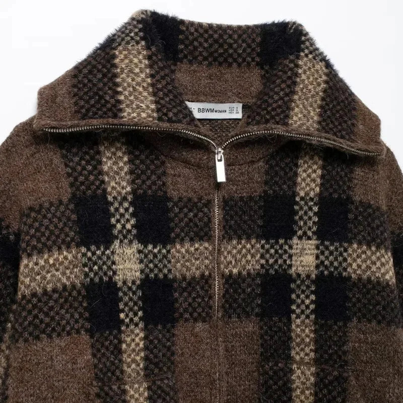 maoxiangshop  -  Vintage Knitted Sweater Jacket Woman Single Breasted Lapel Pocket Casual Thicken Coat 2024 Autumn Lady High Street Warm Outwear