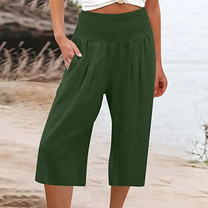 maoxiangshop Summer AliExpress European and American Women's Cross border Cotton and Hemp Split Waist Wrap Pocket Thin Wide Leg Pants fo