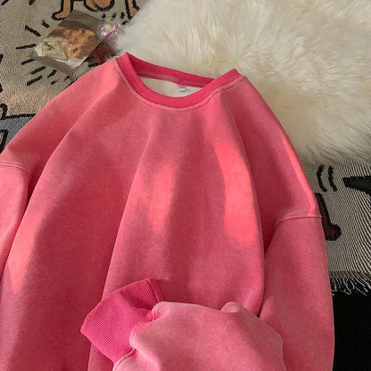 maoxiangshop American Washed Old Pullovers Sweatshirts Men Loose Solid Color Autumn Large Size Warm O Neck Tops Hip Hop Y2k Sweatshirt