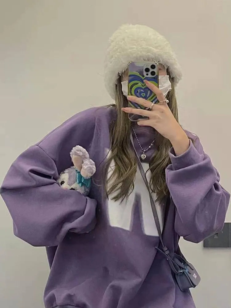 Deeptown Harajuku Oversized Hoodies Women Kpop Kawaii Letter Print Sweatshirts Loose Casual Pullover Sportwear Tops BF Aesthetic