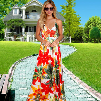 maoxiangshop-High Quality 2024 Spring Summer New Dress Bohemian Floral Camisole Long Dress Women Elegant Over Size Vestidos Evening Dresses