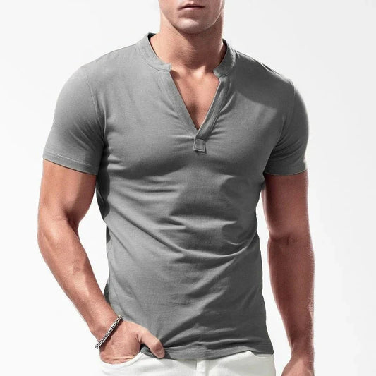 maoxiangshop New Men's Crew Neck Slim Fit Cotton Short Sleeve Large Sweatwear Casual Tshirt Jogger summer Mens Basic Solid Color V-neck Top