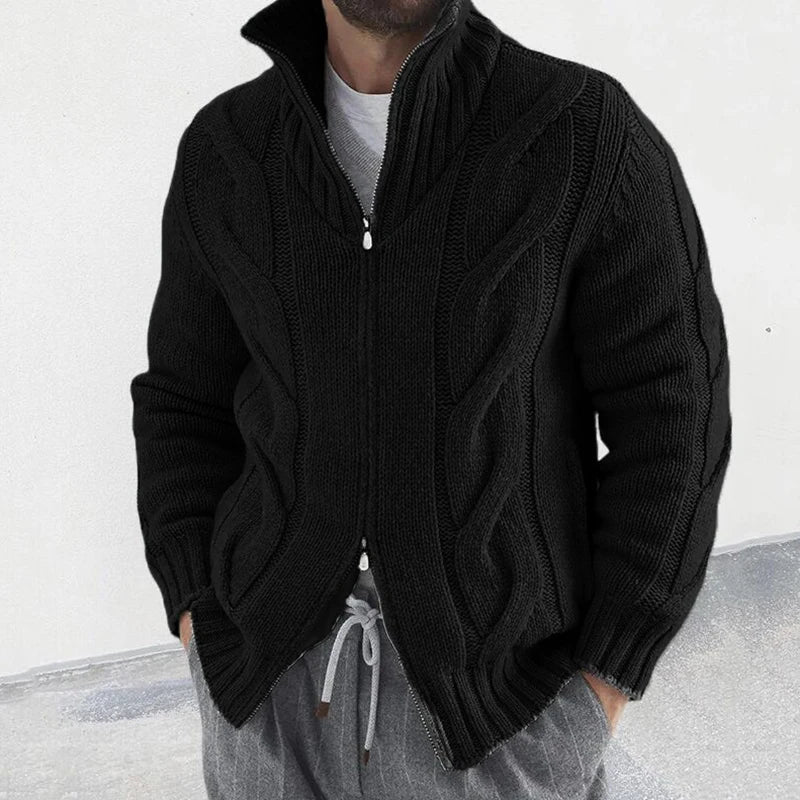 maoxiangshop Fashion Slim Knitted Sweatercoat Men Casual Zip-up Turtleneck Knit Cardigans Autumn Winter Vintage Twist Jacquard Mens Sweaters