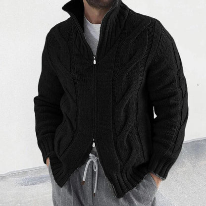 maoxiangshop Fashion Slim Knitted Sweatercoat Men Casual Zip-up Turtleneck Knit Cardigans Autumn Winter Vintage Twist Jacquard Mens Sweaters