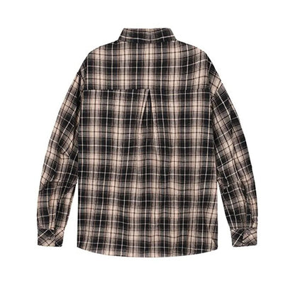 maoxiangshop Checkered Shirt for Women Button Up Collared Plaid Shirt Blouse Female Casual Outfit