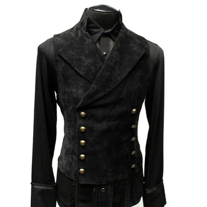 maoxiangshop Vintage Red Suede Suit Vest Men  Waistcoat Stand Collar Solid Color Double Breasted Slim-Fit Vest Steampunk Gilet Homme