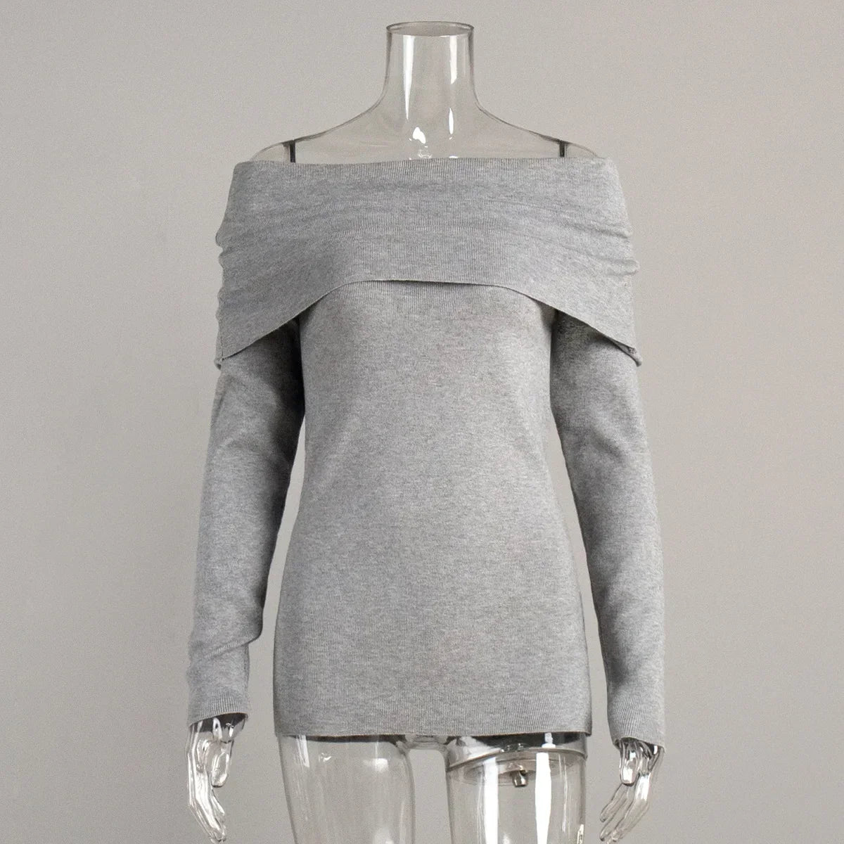 maoxiangshop  -  Women's Sweater Pullovers Long Sleeve Knitted One-Shoulder Sexy Slim Top Solid Color Autumn Winter 2024 Fashion Casual