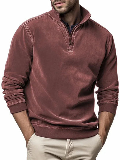 maoxiangshop Autumn Winter New Men's Polar Fleece Sweater Stand Neck Half Zip Tops Long Sleeve Sweatshirt Male Soild Color Hoodies