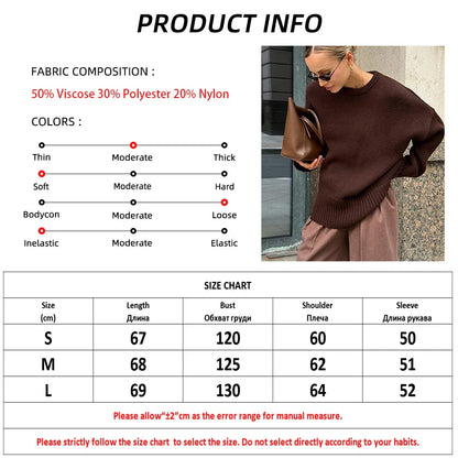 maoxiangshop  -  Gray Warm Knitted Sweater Women Long Sleeves Casual Round Neck Solid Pullover Tops Autumn Winter Office Lady Sweater
