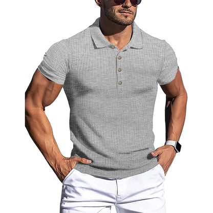 maoxiangshop New Summer Polo Men Solid Stripe Fitness Elasticity Short Sleeve Polo Shirts for Men Fashion Stand Collar Mens Shirts