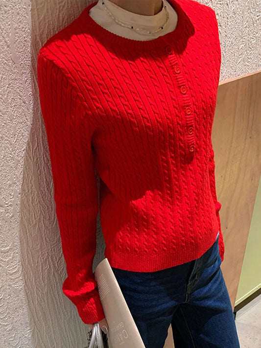 maoxiangshop  -  Autumn Solid Cardigan Sweater Women 2024 New O Neck Button Up Long Sleeve Slim Jumper Vintage Fashion Casual Knitted Outerwear