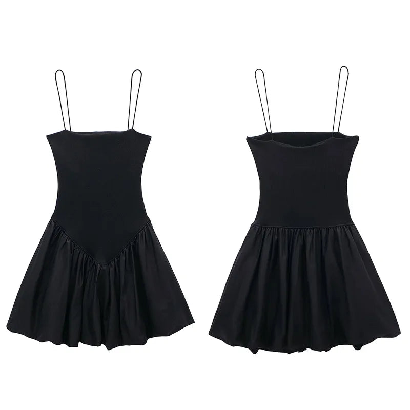 Women's Thin Straps SummerRibbed Poplin Puff Short Sexy Women's Clothing Vacation Outfits Female Dresses