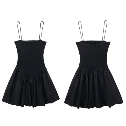 Women's Thin Straps SummerRibbed Poplin Puff Short Sexy Women's Clothing Vacation Outfits Female Dresses