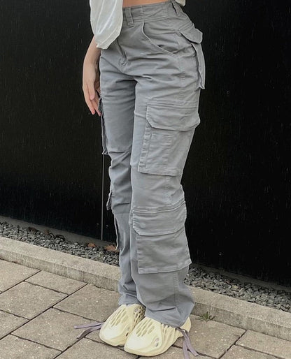 maoxiangshop2 Vintage Cargo Pants  Baggy Jeans Women Fashion 90s Streetwear Pockets Wide Leg High Waist Straight Y2k Denim Trousers Overalls