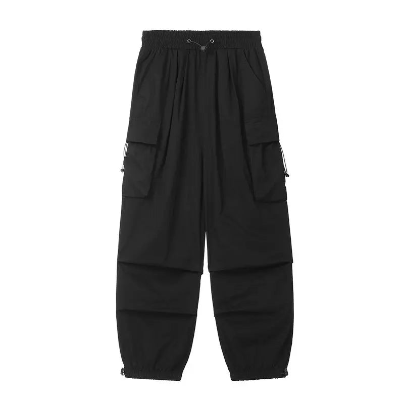 maoxiangshop Elastic Waist Big Pocket Cargo Pants Men Streetwear Spring Autumn Wide Leg Joggers Solid Color Oversize Baggy Pants Women