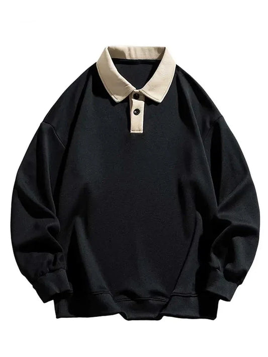 maoxiangshop Hoodie for Men Polo Collar Sweatshirt Colorblock Streetwear Pullover Unisex Fall Winter Jumper Old Money Aesthetic Sweats