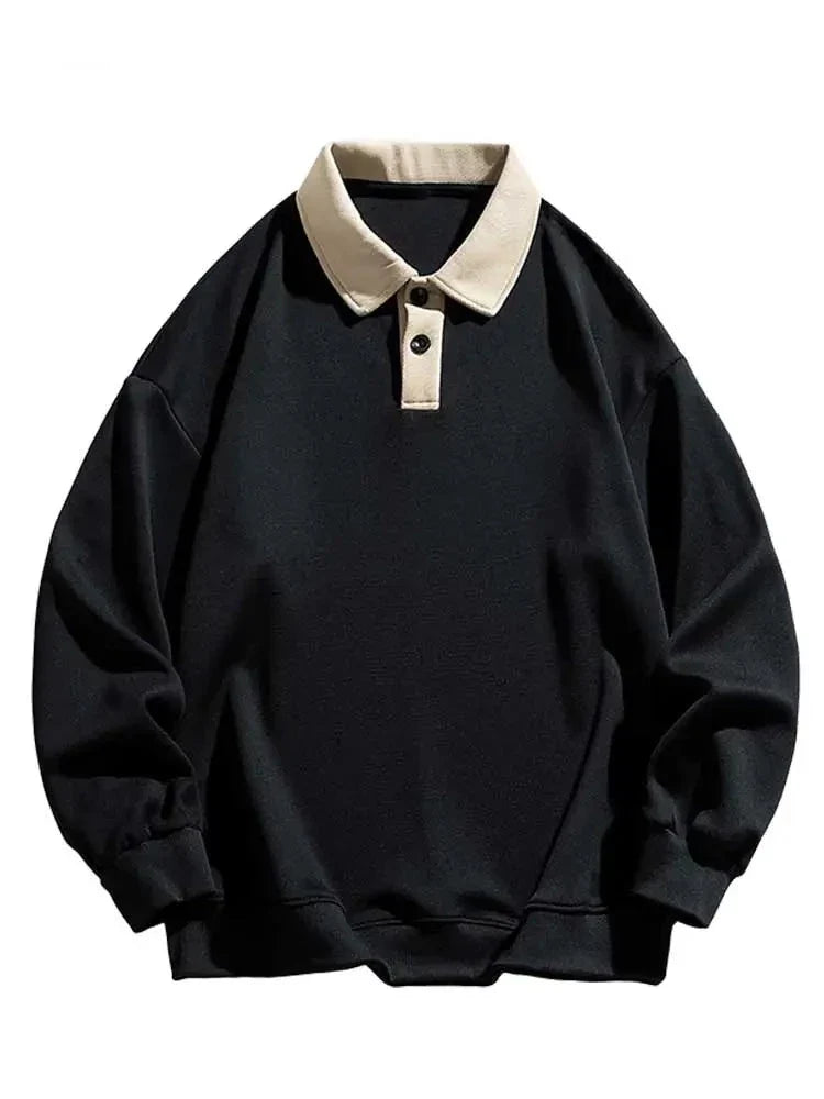 maoxiangshop Hoodie for Men Polo Collar Sweatshirt Colorblock Streetwear Pullover Unisex Fall Winter Jumper Old Money Aesthetic Sweats