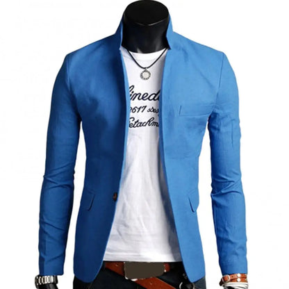 maoxiangshop Men Casual Blazer Spring Autumn Solid Color Lapel Collar Button Pockets Decor Business Suit Tops Wedding Party Outwear Coat