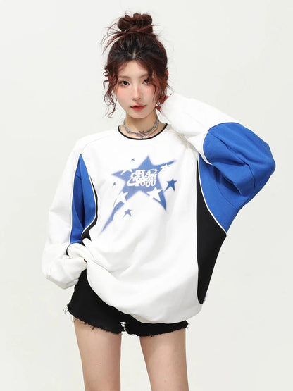 maoxiangshop2 Vintage V Neck Sweatshirt Women Korean Fashion Streetwear Kpop Pullover Casual Harajuku Grunge Cotton Top Autumn Winter
