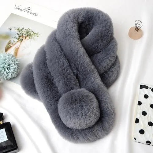 maoxiangshop New Rabbit Fur Scarf Women Winter Warm Soft Furry Scarves Casual Female Lady Outdoor Neck Warmer Collar