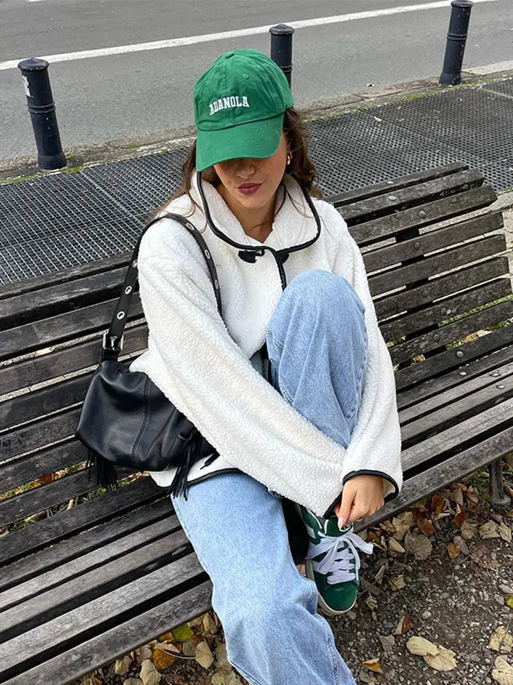 maoxiangshop -  Stand Collar Long Sleeve Quilted Jacket Women Loose Single Breasted Pockets Coat Autumn Winter Fashion Female Streetwear
