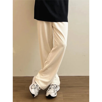 maoxiangshop Black Beige Casual Pants Men Fashion Knitted Pants Men Streetwear Korean Loose Wide Leg Pants Mens Knitting Trousers