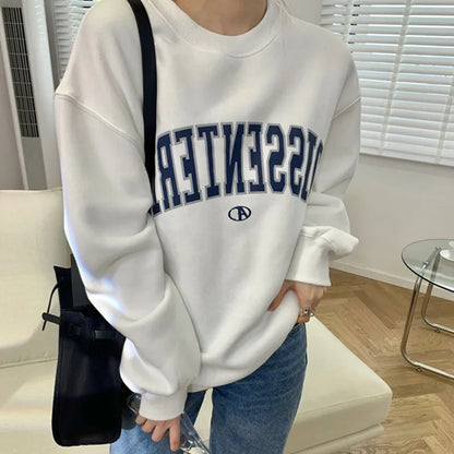 Cotton thin sweatshirt women's autumn new crewneck letter print loose crewneck student top jacket women's clothing