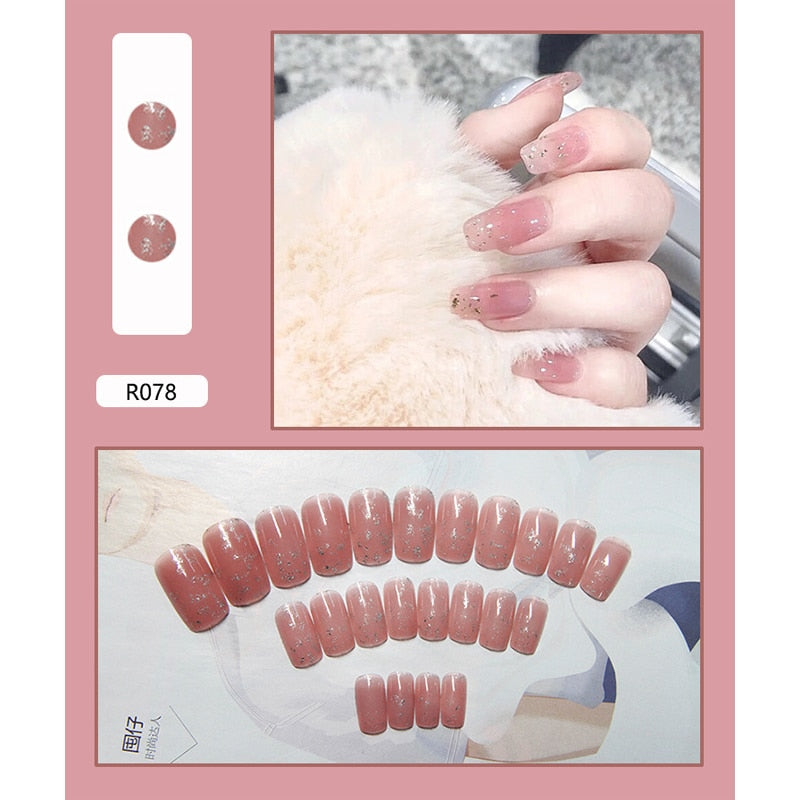 24Pcs Naked Pink French White Side False Nails Short Simple Nail Beauty Press on Fake Nails Full Cover Artificial Nails Tips