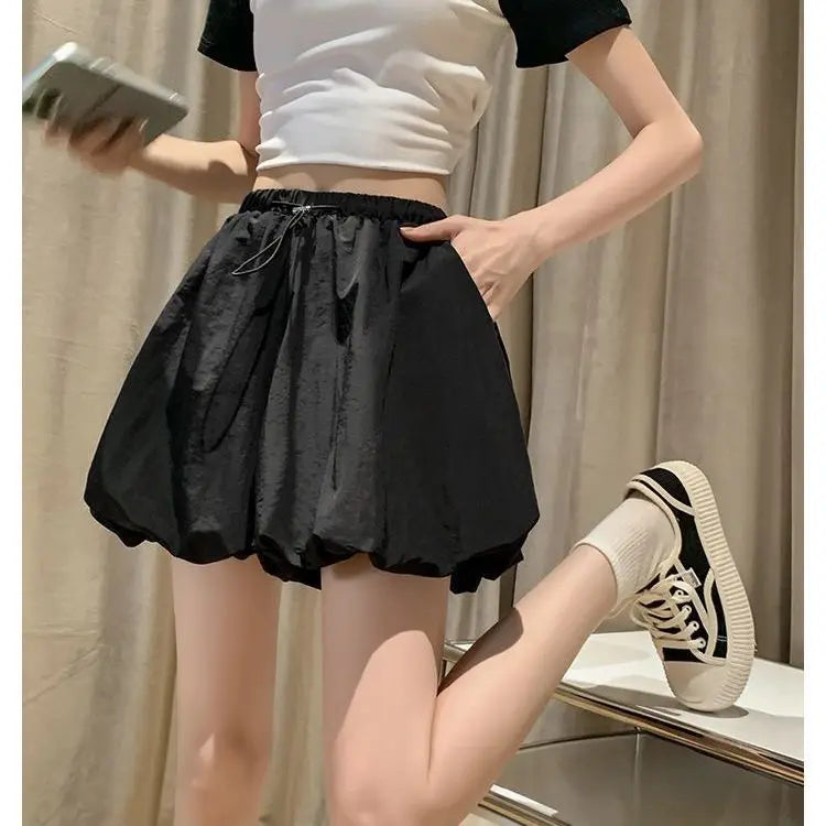 maoxiangshop Lantern Shorts Women Fashion Simple Leisure High Waist All-match Pockets Hot Fit Summer Female Streetwear Students Youth Ladies