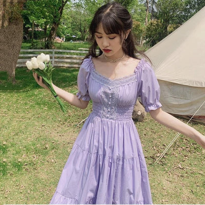 maoxiangshop Fashion Women Purple Elegantes Long Dress Cottage Core Vintage Women's Wear Aesthetic Summer Fairy Dress