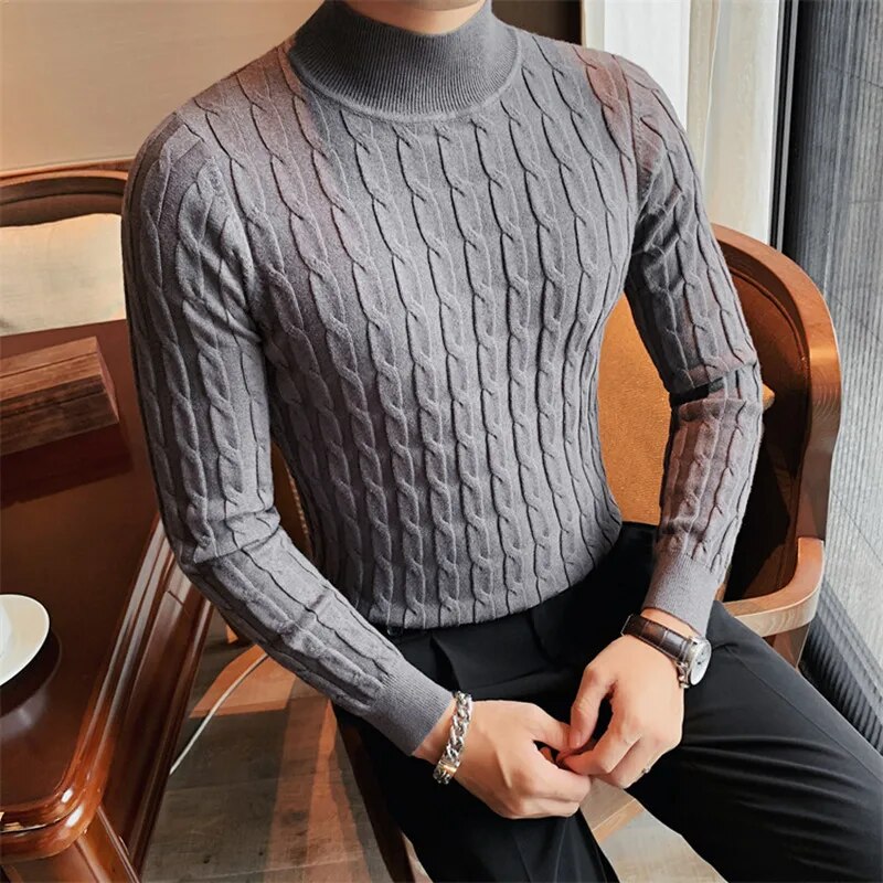 maoxiangshop Autumn Winter Turtleneck Fashion Simple Slim Sweater Men Clothing High Collar Casual Pullovers Knit Shirt Plus size S-3XL