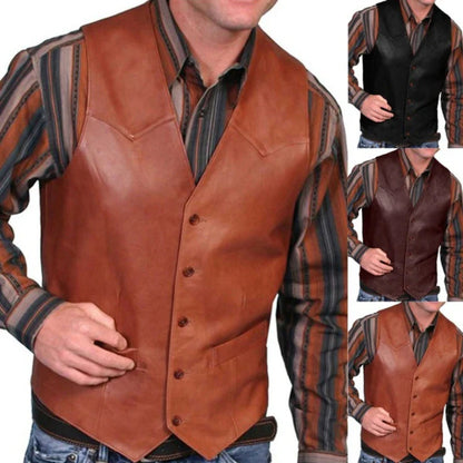maoxiangshop European business men's Vest fashion casual retro solid color V-neck button Western sleeveless men's Vest suit vest