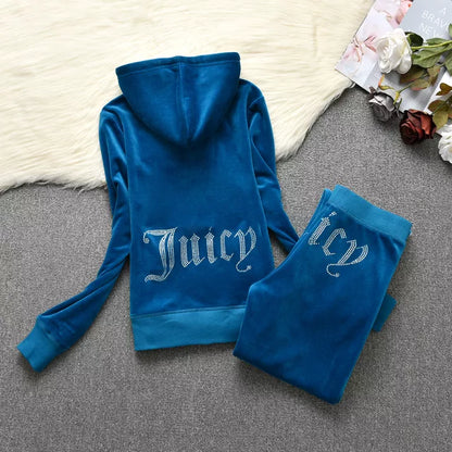 maoxiangshop 1:1 Top Quality Original Juicy Corture Tracksuit Woman Velvet Crop Female Suits Sweatshirt and Pants Set Sportswear Hoodies Suit