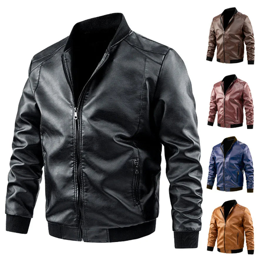 maoxiangshop Plus Size 6XL 7XL PU Jacket Men Leather Coat Casual Motorcycle Biker Coat Solid Color Leather Jackets Male Big Size 6XL 7XL