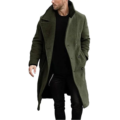 maoxiangshop WELL DRESSED MEN Casual Lapel Men's Jackets Solid Color Trench Coat Windbreaker Add-long Double Breasted Men‘s Clothing For Winter Jacket Man