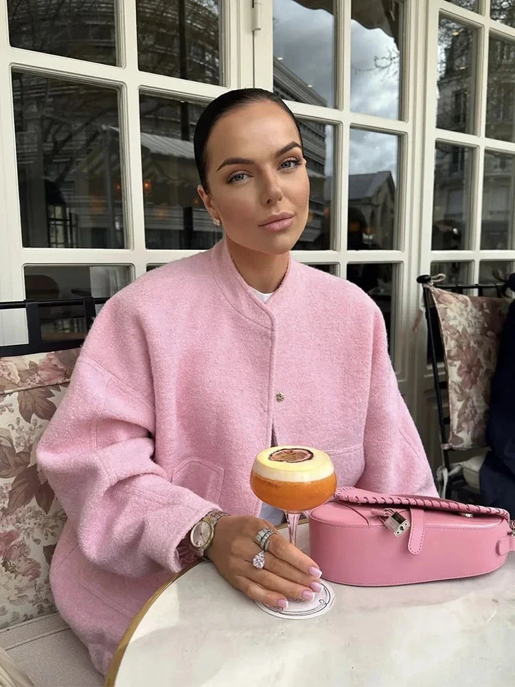 maoxiangshop -  Solid Bombers Jackets Coat For Women Loose Long Sleeve With Button Outwear Tops Autumn Fashion Casual Female Pocket Jacket