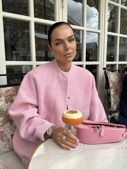 maoxiangshop -  Solid Bombers Jackets Coat For Women Loose Long Sleeve With Button Outwear Tops Autumn Fashion Casual Female Pocket Jacket