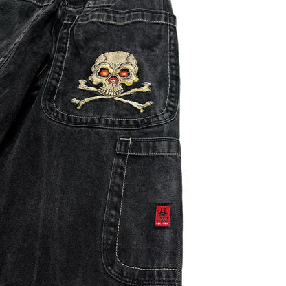 Jeans New Harajuku Hip Hop Retro Skull Graphic Embroidered Baggy Jeans Denim Pants Men Women Goth High Waist Wide Trousers