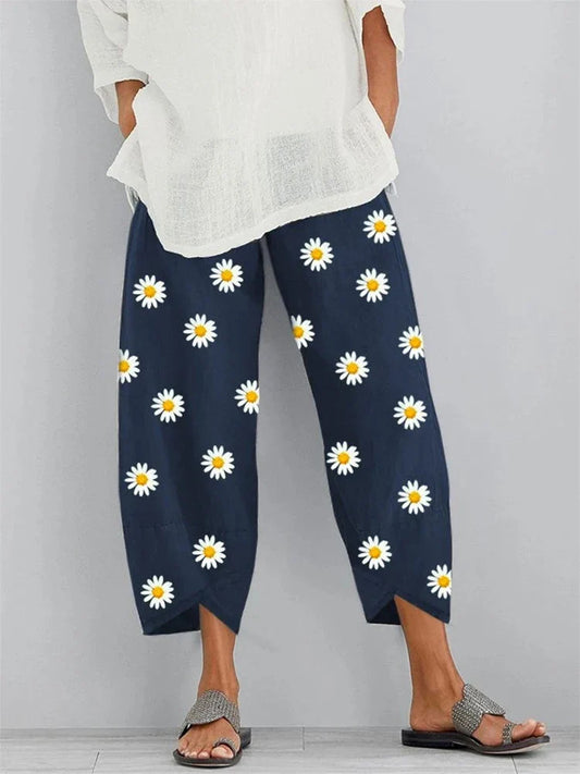 maoxiangshop Pants Women's Casual Pants Summer Print Cut Versatile And Comfortable Loose Pants Beach Pants With Pockets Women